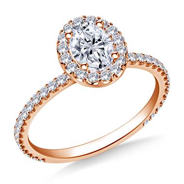 1.00 ct. tw. Oval Cut Diamond Halo Engagement Ring in 14K Rose Gold