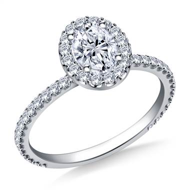 1.00 ct. tw. Oval Cut Diamond Halo Engagement Ring in 14K White Gold