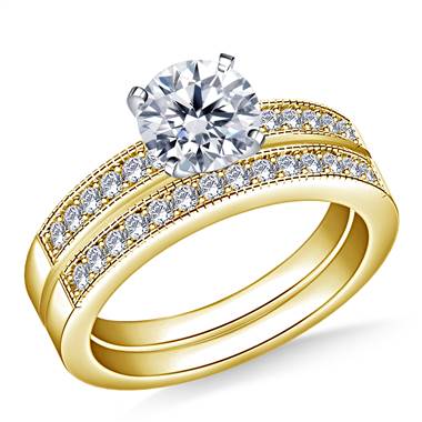 1.00 ct. tw. Pave Set Matching Diamond Engagement Ring and Wedding Band Set in 14K Yellow Gold
