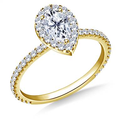 1.00 ct. tw. Pear Shaped Diamond Halo Engagement Ring in 14K Yellow Gold
