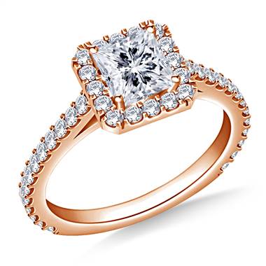 1.00 ct. tw. Princess Cut Diamond Halo Cathedral Engagement Ring in 14K Rose Gold