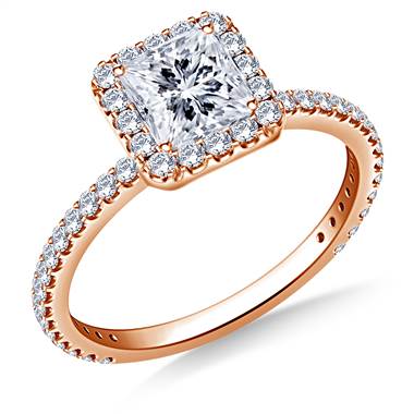 1.00 ct. tw. Princess Cut Diamond Halo Engagement Ring in 14K Rose Gold
