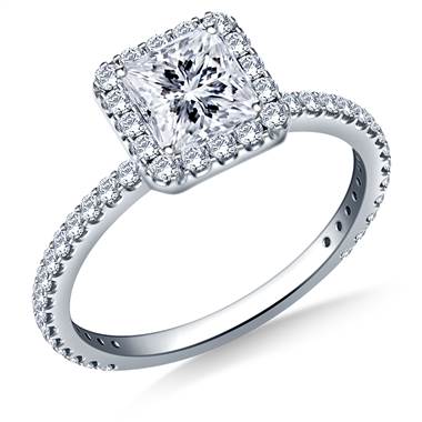 1.00 ct. tw. Princess Cut Diamond Halo Engagement Ring in 14K White Gold