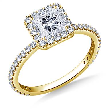 1.00 ct. tw. Princess Cut Diamond Halo Engagement Ring in 14K Yellow Gold