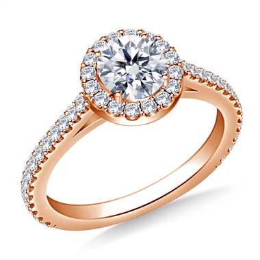 1.00 ct. tw. Round Brilliant Diamond Halo Cathedral Engagement Ring in 14K Rose Gold