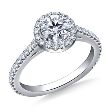 1.00 ct. tw. Round Brilliant Diamond Halo Cathedral Engagement Ring in 14K White Gold