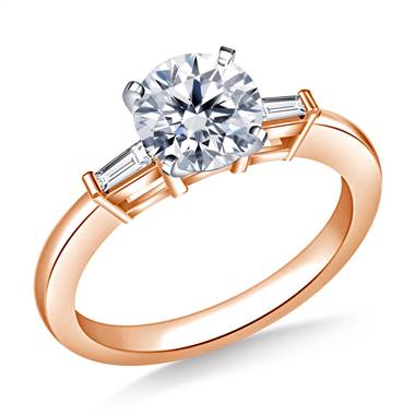 1.00 ct. tw. Round Diamond Engagement Ring with Tapered Baguettes in 14K Rose Gold