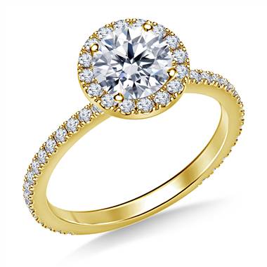 1.00 ct. tw. Round Diamond Halo Cathedral Engagement Ring in 14K Yellow Gold