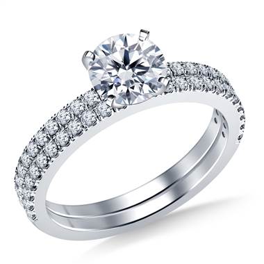1.00 ct. tw. Split Prong Set Diamond Engagement Ring with Matching Wedding Band in 14K White Gold