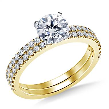 1.00 ct. tw. Split Prong Set Diamond Engagement Ring with Matching Wedding Band in 14K Yellow Gold