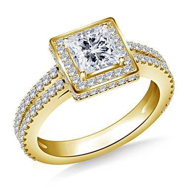 1.00 ct. tw. Split Shank Princess Cut Diamond Ring in 14K Yellow Gold