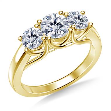 1.00 ct. tw. Three Stone Prong-Set Trellis Diamond Ring in 14K Yellow Gold