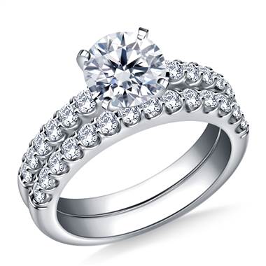 1 1/2 ct. tw. Prong Set Matching Diamond Engagement Ring and Wedding Band Set in 14K White Gold