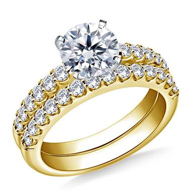 1 1/2 ct. tw. Prong Set Matching Diamond Engagement Ring and Wedding Band Set in 14K Yellow Gold