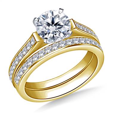 1 1/3 ct. tw. Cathedral Matching Set Diamond Engagement Ring and Wedding Band Set in 14K Yellow Gold