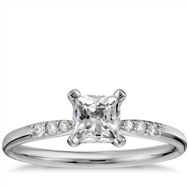 1/2 Carat Ready-to-Ship Princess-Cut Petite Diamond Engagement Ring in 14k White Gold