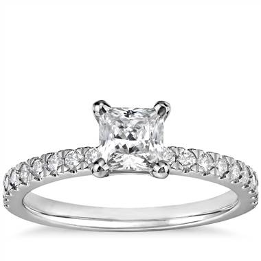 1/2 Carat Ready-to-Ship Princess-Cut Petite Pave Diamond Engagement Ring in 14k White Gold