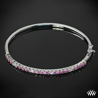 1.50ctw 14k White Gold "Multicolored Shared-Prong" Diamond Bangle with 20 Pink Sapphires and 4 ACA Diamond Melee