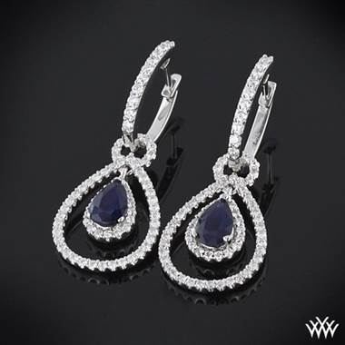 1.55gtw Pear Shaped Blue Sapphires set in 18k White Gold Sapphire and Diamond Drop Earrings