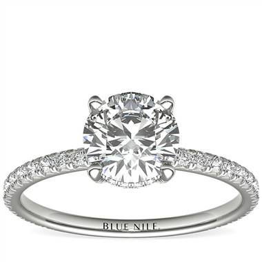 1 Carat Ready-to-Ship Blue Nile Studio Petite French Pave Crown Diamond Engagement Ring in Platinum