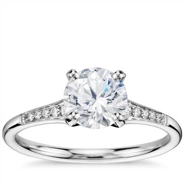 "1 Carat Ready-to-Ship Graduated Milgrain Diamond Engagement Ring in 14k White Gold"