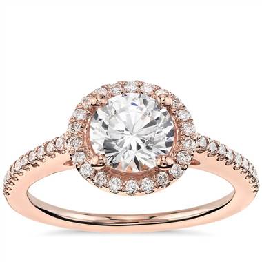 1 Carat Round Classic Halo Diamond Engagement Ring in 14k Rose Gold - F/VVS1