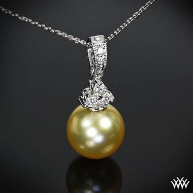 11.5mm Golden Pearl set in 18k White Gold "Golden Pearl" Diamond Pendant with 0.20ctw melee