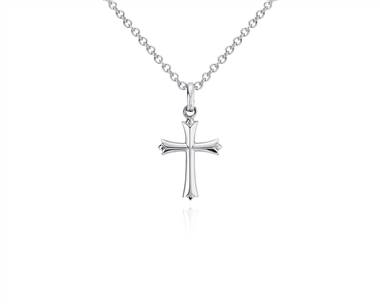 14" Children's Fancy Cross Pendant Necklace In Sterling Silver