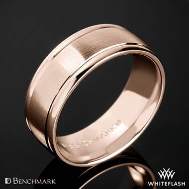 14k Rose Gold Benchmark 8mm "Comfort Fit" Wedding Ring with Spin Satin Finish