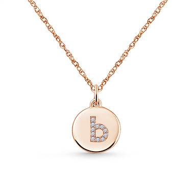 14K Rose Gold Diamond Initial 'B' Disc Pendant Necklace