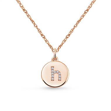 14K Rose Gold Diamond Initial  'H' Disc Pendant Necklace