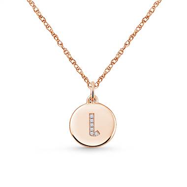 14K Rose Gold Diamond Initial  'L' Disc Pendant Necklace