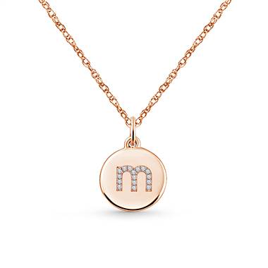 14K Rose Gold Diamond Initial  'M' Disc Pendant Necklace