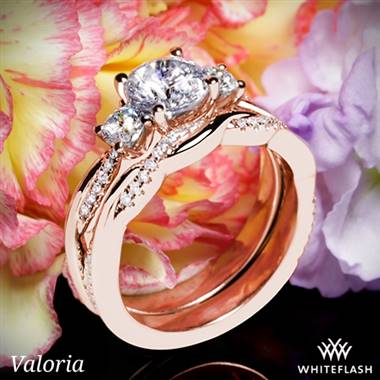 14k Rose Gold Valoria Flora Twist Three Stone Diamond Wedding Set
