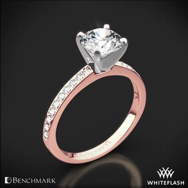 14k Rose Gold with White Gold Head Benchmark LCP1 Small Pave Diamond Engagement Ring