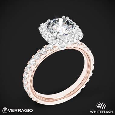 14k Rose Gold with White Gold Head Verragio Tradition TR210HCU Diamond Cushion Halo Engagement Ring