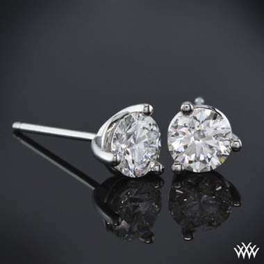 14k White Gold 3 Prong Diamond Earrings - Settings Only