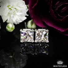 14k White Gold 4 Prong Princess Diamond Basket Earrings - Settings Only | Whiteflash