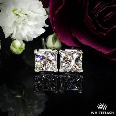 14k White Gold 4 Prong Princess Diamond Basket Earrings - Settings Only