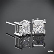 14k White Gold 4 Prong Princess Earrings - Settings Only | Whiteflash