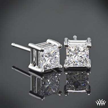 14k White Gold 4 Prong Princess Earrings - Settings Only