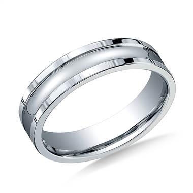 14K White Gold 6mm Comfort-Fit High Polished Squared Edge Carved Design Band