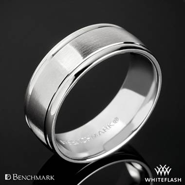 14k White Gold Benchmark 8mm "Comfort Fit" Wedding Ring with Spin Satin Finish