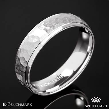 14k White Gold Benchmark CF156303 Hammer Finish Wedding Ring