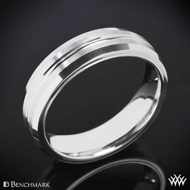 14k White Gold Benchmark Halved Satin Wedding Ring