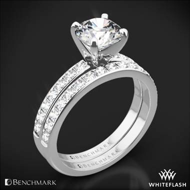 14k White Gold Benchmark LCP2 Large Pave Diamond Wedding Set