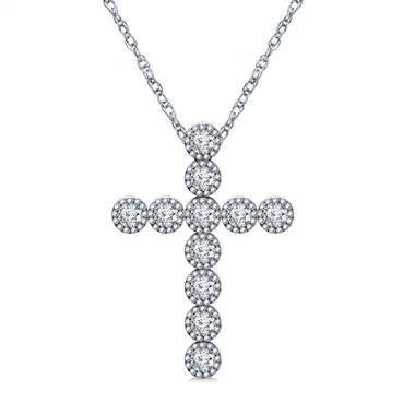 14K White Gold Diamond Cross Pendant Necklace Bezel Set (1/3 cttw.)