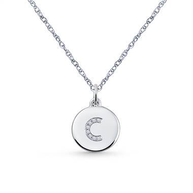 14K White Gold Diamond Initial  'C' Disc Pendant Necklace