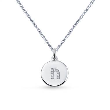 14K White Gold Diamond Initial  'N' Disc Pendant Necklace