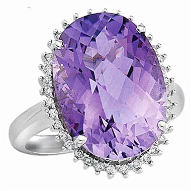 14K White Gold Genuine Amethyst And Diamond Ring